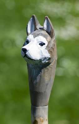 Wolf / Hund Wanderstock für Erwachsene / Geschnitzte Unikate mit Stockspitze