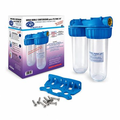 Bbagua Wasserfilter Doppelgehäuse 10 Zoll mit Wandhalterung und Schléssel
