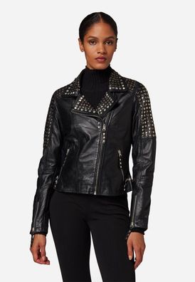 Ricano Studd Damen Lederjacke Schwarz Echtleder Lammnappa Bikerjacke Nieten