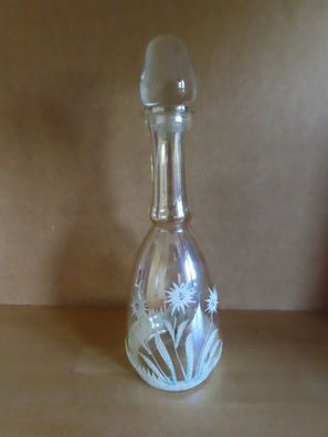 Dekanter Karaffe Likörkaraffe Glasverschluß bräunliches Glas mit aufgemalten Blumen
