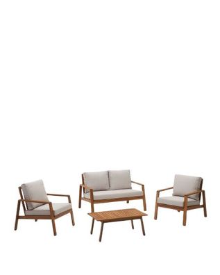 Set Frares aus Sofa, 2 Sesseln, Couchtisch Akazienholz Loungeset Garnitur Außen
