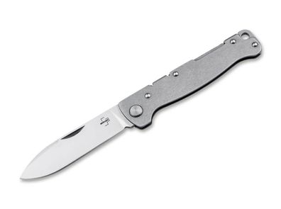 Böker Plus Atlas Backlock Taschenmesser mit Edelstahl Griff in Silber