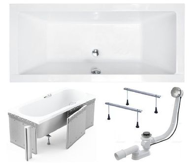 Badewanne Rechteck Acryl QUADRO 190x90 Weiß Styropor | Ablauf & Füße GRATIS !