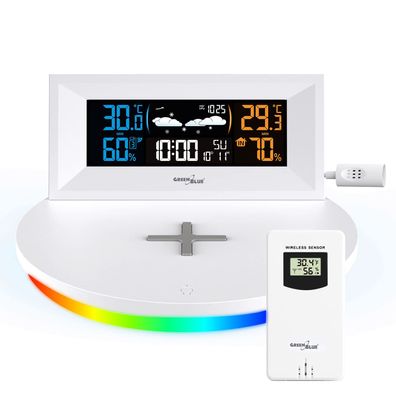 Green Blue GB213 Wetterstation mit Qi-Ladegerät Außensensor Farbdisplay