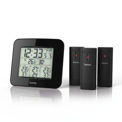 Wetterstation EWS-Trio mit 2 Funk-Sensoren DCF-Funkuhr Schwarz