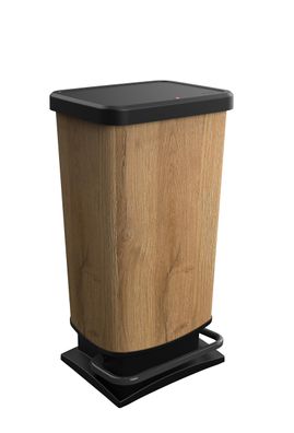 Rotho Paso Tretmélleimer 40 L Kéche mit Deckel im Holz-Dekor