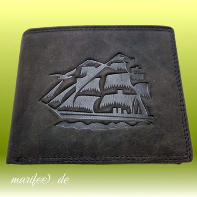 Echtleder-Geldbörse, Akzent, Segelschiff, Schwarz mit RFID-Schutz Art.-Nr. 13298
