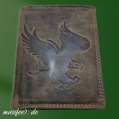 Echtleder-Geldbörse, Akzent, Adler, Antikbraun mit RFID-Schutz Art.-Nr. 13303
