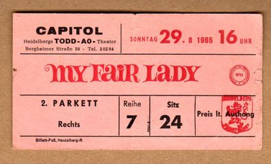 My Fair Lady Eintrittskarte Konzertkarte Ticket 1965 Capitol Theater Heidelberg