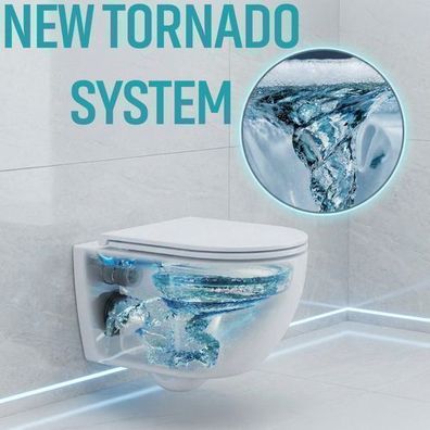 WC Virvel - Tornado-Spülsystem Wandhängende Toilette aus Keramik in Weiß