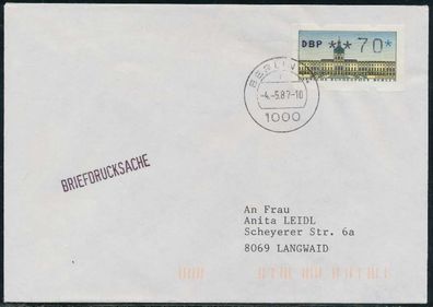 BERLIN ATM 1-070 Briefdrucksache EF FDC X7E46C6