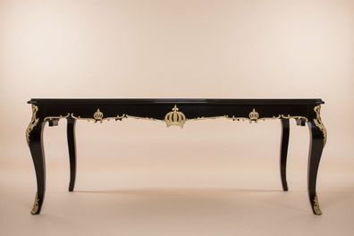 Pompöös by Casa Padrino Barock Esstisch mit Glasplatte Schwarz / Gold