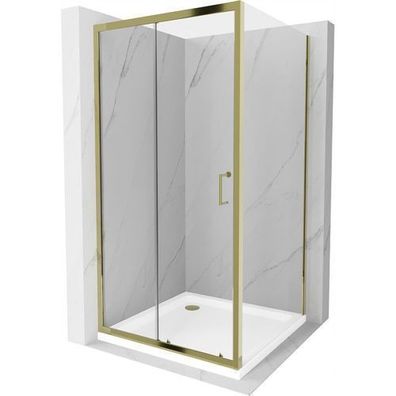 Mexen Apia Duschabtrennung 90x90, Gold, mit Flat Duschwanne, Transparent
