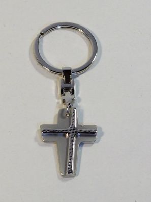 Schlüsselanhänger Metall Kreuz poliert 9 cm Geschenk Kommunion Konfirmation