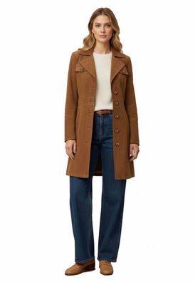Damen Ledermantel Ricano Lucy Cognac Velours Echt Ziegenvelours Wildleder Mantel Slim