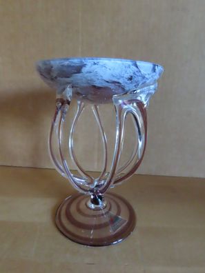Schale Dekoglas lila weiß 7 dünne gedrehte Halter Krosno Deco-Glass
