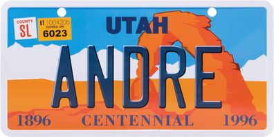 USA Kennzeichen mit Namen, Blechschild, ANDRE , Utah , (14)