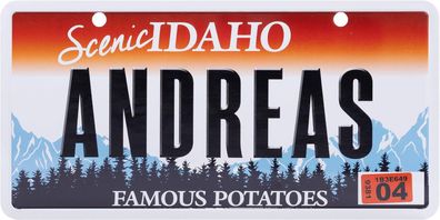 USA Kennzeichen mit Namen, Blechschild, Andreas , Idaho , (15)