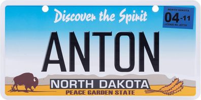 USA Kennzeichen mit Namen, Blechschild, ANTON , North Dakota , (16)
