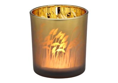 Windlicht aus Glas mit Gras-Dekor ? 7cm Laterne Licht Kerze Garten Zu Hause