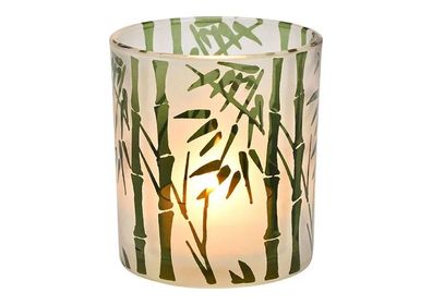Windlicht aus Glas mit Bambus-Dekor ? 7cm Laterne Licht Kerze Garten Zu Hause