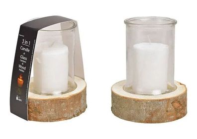 Windlicht aus Holz & Glas mit Kerze Laterne Halter Wintergarten Garten Zu Hause