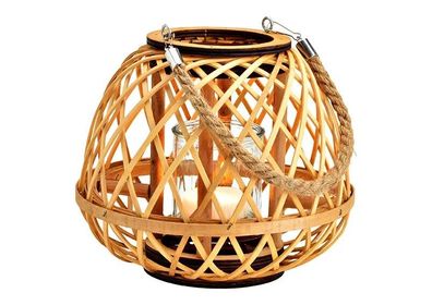 Windlicht Bambus Holz Glas Laterne Teelicht Kerzen Wintergarten Garten Zu Hause