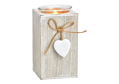 Teelichthalter mit Herz Holz Glas Laterne Kerzen Wintergarten Garten Zu Hause