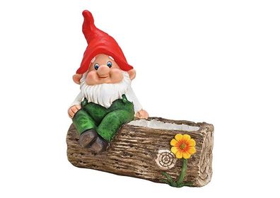 Gartenzwerg & Holzstamm Blumentopf Dekofigur - 35x40x20cm