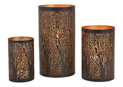 Windlicht Set, Baum Dekor aus Metall Schwarz 3er Set - Wurm