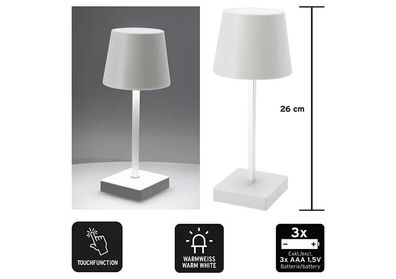 Tischleuchte 26 cm weiß LED Touchfunktion batteriebetrieben warm weiß