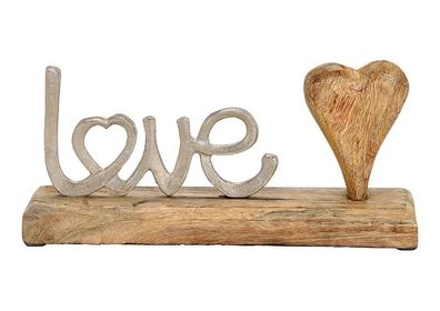 Aufsteller LOVE aus Metall auf Mangoholz 25x12x5cm Deko Wohnen Holz Liebe Herz