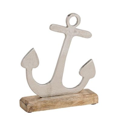 Anker aus Metall auf Mangoholz (B/H/T) 19x23x5cm Deko Wohnen Maritim Holz