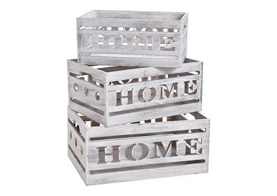 Kisten-Set 3er Set HOME aus Holz Weiß Deko Geschenk Holzkiste Holzbox