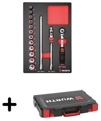 Steckschlüssel-Satz 3/8 Zoll 16-tlg + System-Koffer ORSY Umschaltknarre Würth