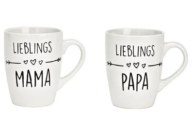 Tassen-Set Mama & Papa Geschenk-Set Kaffeebecher Kaffee Tasse Familie Mum & Dad