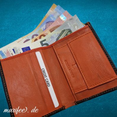 Excellanc Mini-Geldbörse, Echtleder, Schwarz-Orange, 80 x 104 x 12 mm Art.-Nr. 13311