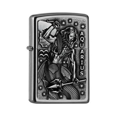 Zippo Benzin-Feuerzeug Street Chrom Plakette Aquarius 2006508, unbefüllt