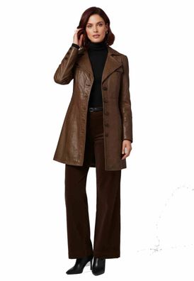 Damen Ledermantel Ricano Lucy Braun Echt Lammnappa Leder Kurzmantel Slim Fit Revers