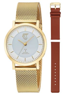 ETT Eco Tech Time Funk-Solar Damenuhr Atacama Goldfarben mit 2 Bändern ELS-11619-11M
