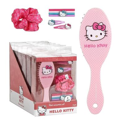 Hello Kitty Haaraccessoires Display 6 Stück – 8-teilig mit Bürste, Clips und Haarg
