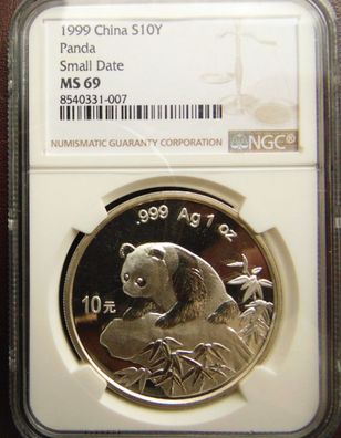 CHINA. 10 Yuan 1999, Panda MS 69 NGC