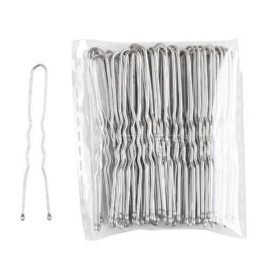 Silberne Bobby Pins geriffelt mit Kugelköpfen 6 cm 50 Stück - Profi Haarklemmen