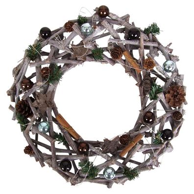 LED-Stöckchenkranz 38cm Naturzweige Weihnachtskranz Tischkranz Türkranz Shabby