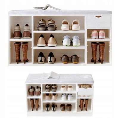 Schuhschrank mit Sitzfläche im Loft-Stil, weiß, moderne Flurbank