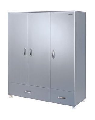 Miami - Kleiderschrank 3türig mit 2 Schubladen, Soft-Close, Metallic Grau