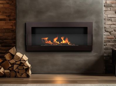 Hängender Biokamin mit Glasscheibe 900x400 Braun