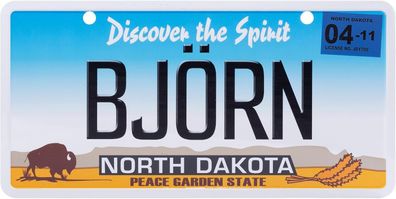 USA Kennzeichen mit Namen, Blechschild, BJÖRN , North Dakota , (19)