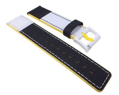 Q&Q SmileSolar Uhrenarmband 20mm | Materialmix Schwarz-Weiß 26516