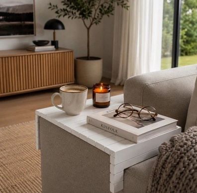 Sofa Tablett für die Armlehne 40cmx20cm Flexibler Sofatisch Holz Weiß